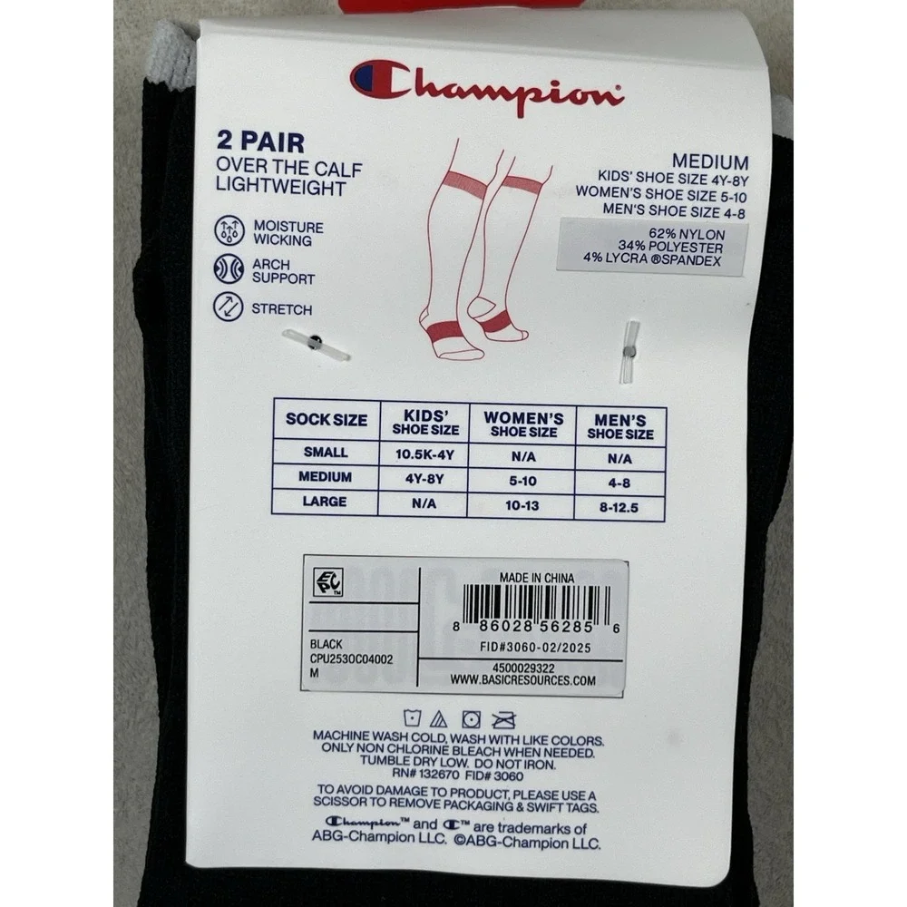 New‎ Champion Over the Calf Socks Sz Medium  2 Pairs Soccer Lacrosse Sports